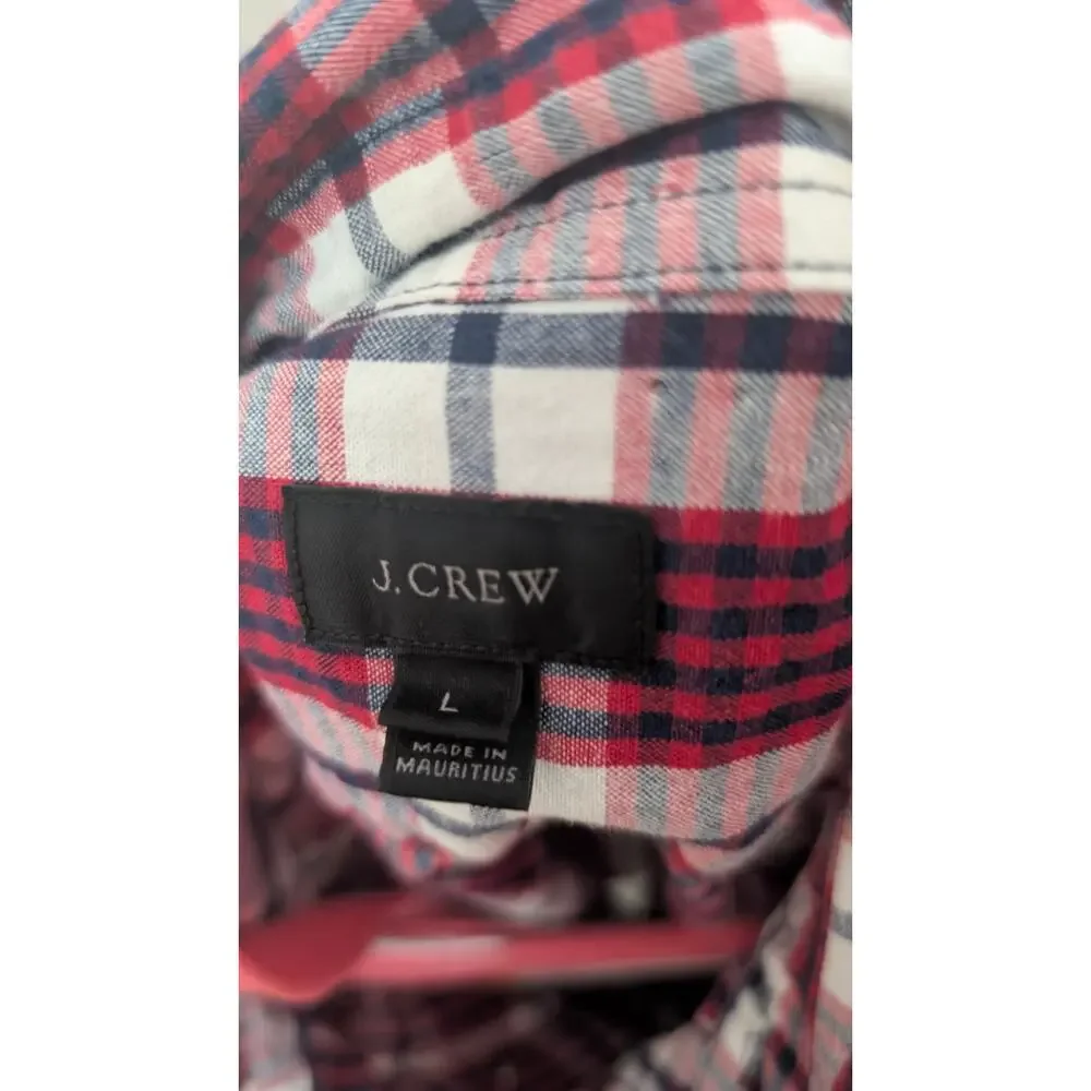 J.Crew Men’s Large Red White Blue Plaid Check Button Up Shirt EUC Preppy